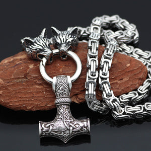 Viking Wolf Style Necklace Thor Hammer pendent Chain