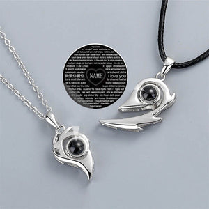 Custom Magnetic Flame Heart 100 Languages I Love You BFF Couples Necklaces