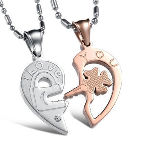 Heart and Key Puzzle "I Love You"Couples Best Friends Necklace