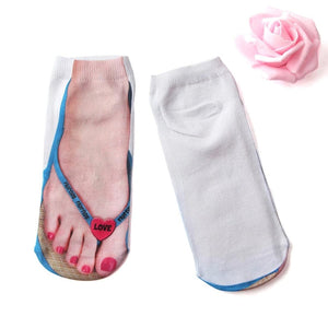 Socken mit 3D-Muster und Maniküre-Aufdruck, Flip-Flop, lustige versteckte Laufsocken für Damen, personalisierbar, niedrig geschnittener Knöchel
