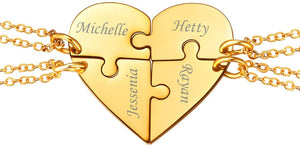 Herzförmige passende Halsketten mit eingravierten Namen der 2–5 besten Freunde und Familien
