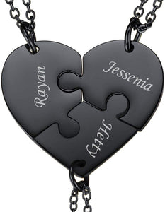 Herzförmige passende Halsketten mit eingravierten Namen der 2–5 besten Freunde und Familien