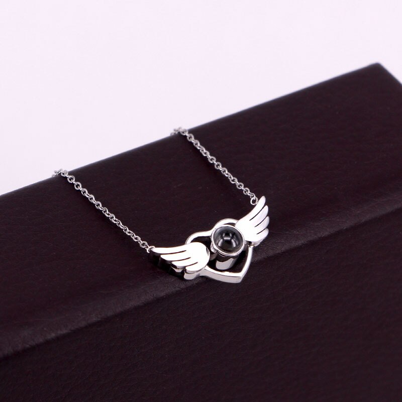 100 languages I love you Projection Heart Angel Wing Pendant Necklace