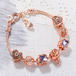 Kleeblatt-Armband aus lila Perlen