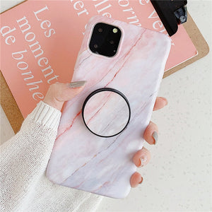 Funda de mármol con soporte para iPhone Huawei Skin IMD Funda de silicona para teléfono