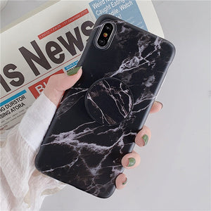 Funda de mármol con soporte para iPhone Huawei Skin IMD Funda de silicona para teléfono