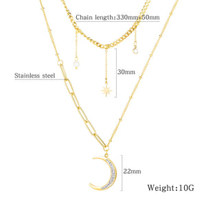 Mehrschichtige Halskette mit Kristall-Mond-Gold-Stern-Tropfen