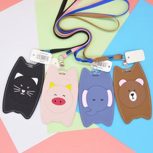 Id Card Holder Kawaii Cute for Student Children Animal Leather  Name Tag