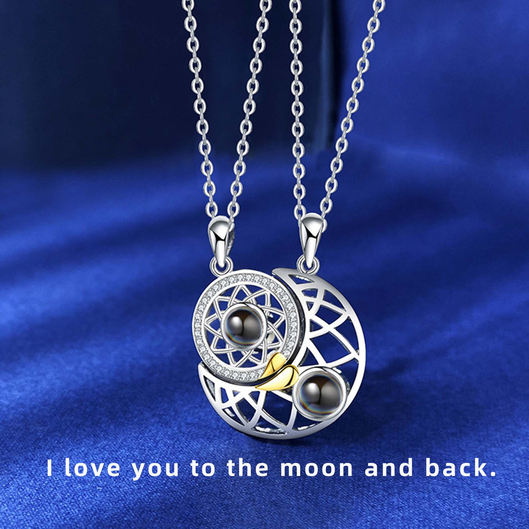 Benutzerdefinierte Sun&Moon 100 Sprachen I Love You Projektion BFF Paare Halsketten