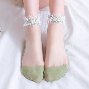 Modische dünne Socken mit Spitze und Blumenmuster