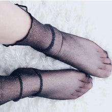 Load image into Gallery viewer, Black Fishnet Lace Flower Mesh Ankle Socks
