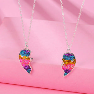 2Pcs/Set Gradient Color Heart-shaped Magnetic Stitching BFF Friendship Necklace