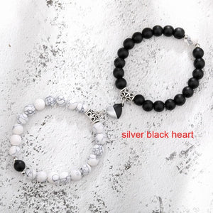 2pcs/set Natural Stone Magnetic Heart  Bead Bracelet For Friendship Couples