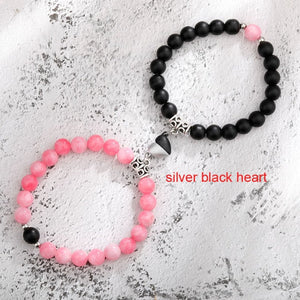 2pcs/set Natural Stone Magnetic Heart  Bead Bracelet For Friendship Couples