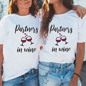1 pieza 3XL Camiseta BFF con estampado de Partner in Wine