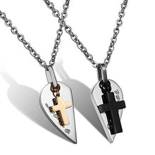 Load image into Gallery viewer, Jesus Cross Heart Pendant Necklace Engrave Names For BFF Couples
