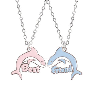 2 piezas lindo animal pequeño delfín colgante mejor amigo collar