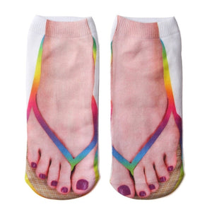 3D Pattern Manicure Print Socks Flip Flop Funny Hidden Running Socks Women Personalized Low Cut Ankle