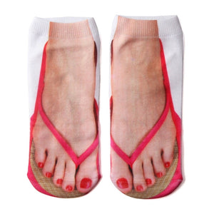 Socken mit 3D-Muster und Maniküre-Aufdruck, Flip-Flop, lustige versteckte Laufsocken für Damen, personalisierbar, niedrig geschnittener Knöchel