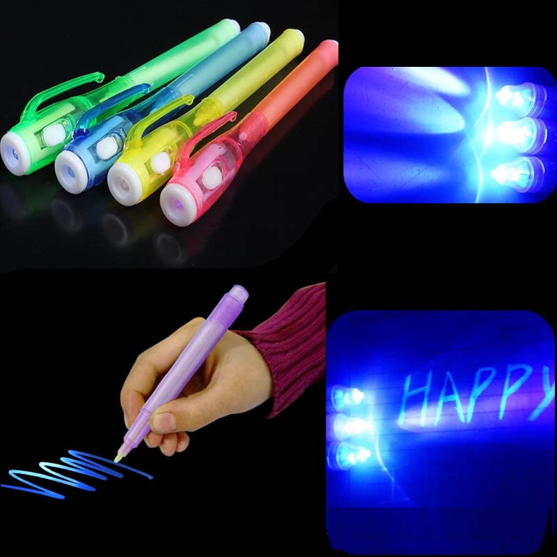 4 Stück unsichtbarer Tintenstift, UV-Licht, lustiger Marker