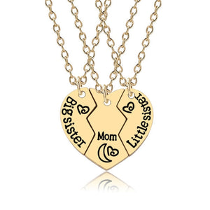 3pcs/set Love Heart Big Little Sis Mom BFF Necklaces